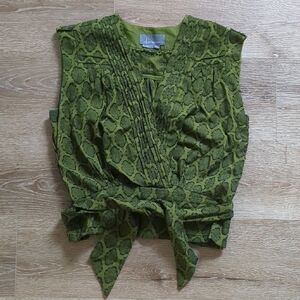 Anthropologie Whimsical Olive Brocade Patterned Wrap Blouse